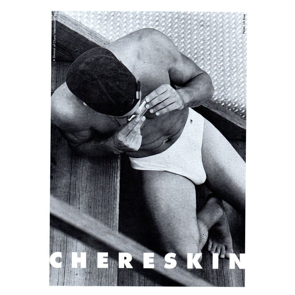 1994 Chereskin Men's Underwear Vintage Print Ad Shirtless Man Harmonica Wall Art